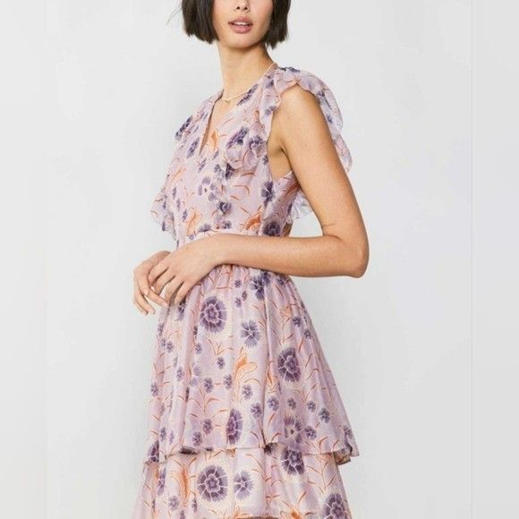 Anthropologie Current Air Floral Tiered Ruffle Mini Dress Womens M Fairy Boho - Picture 4 of 16